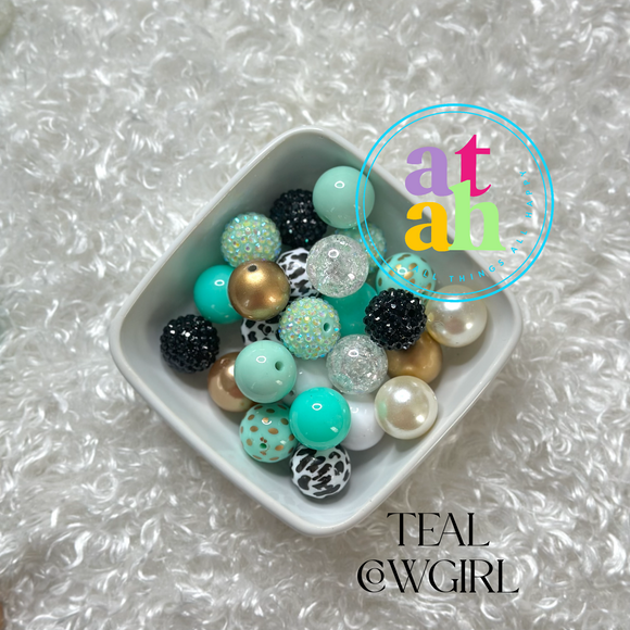 Teal Cowgirl Bubblegum Beads