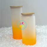 Frosted Color Sublimation Glass Can with Bamboo Lid & Straw