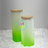 Frosted Color Sublimation Glass Can with Bamboo Lid & Straw