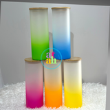 Frosted Color Sublimation Glass Can with Bamboo Lid & Straw