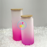 Frosted Color Sublimation Glass Can with Bamboo Lid & Straw