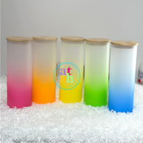 Frosted Color Sublimation Glass Can with Bamboo Lid & Straw