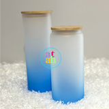 Frosted Color Sublimation Glass Can with Bamboo Lid & Straw