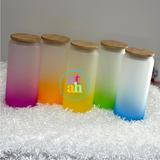 Frosted Color Sublimation Glass Can with Bamboo Lid & Straw